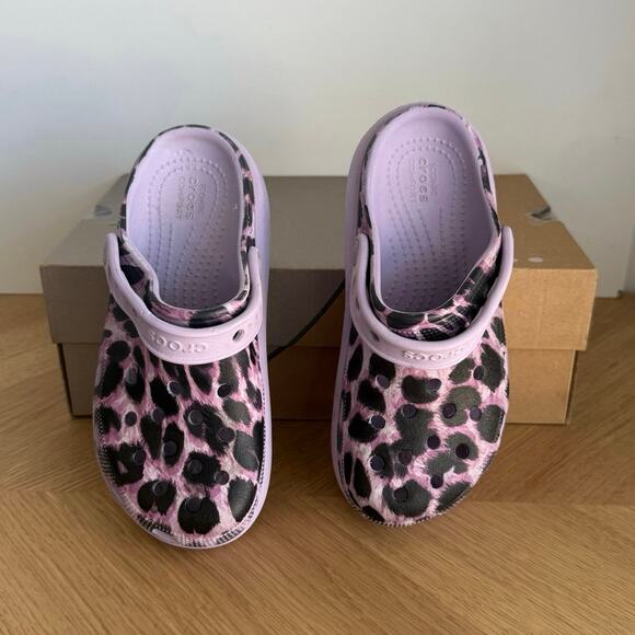 Crocs Platform Purple/Leopard Kids Clogs Sandals -SZ 3 Y - Picture 7 of 11